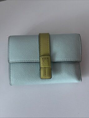 Loewe Pale Blue Leather Wallet with Olive Strap